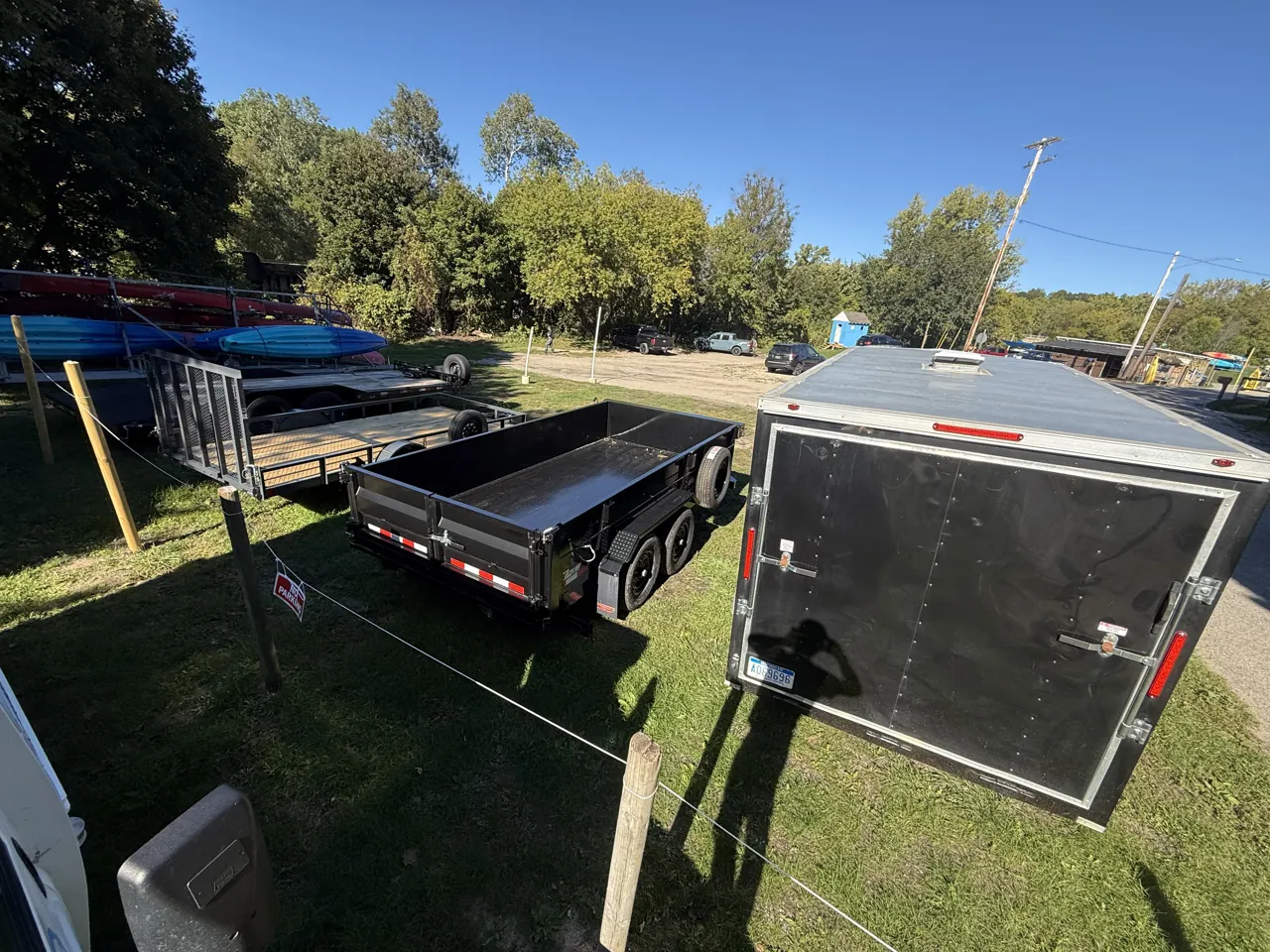 JH trailers parked in the downtown Newaygo pickup lot
